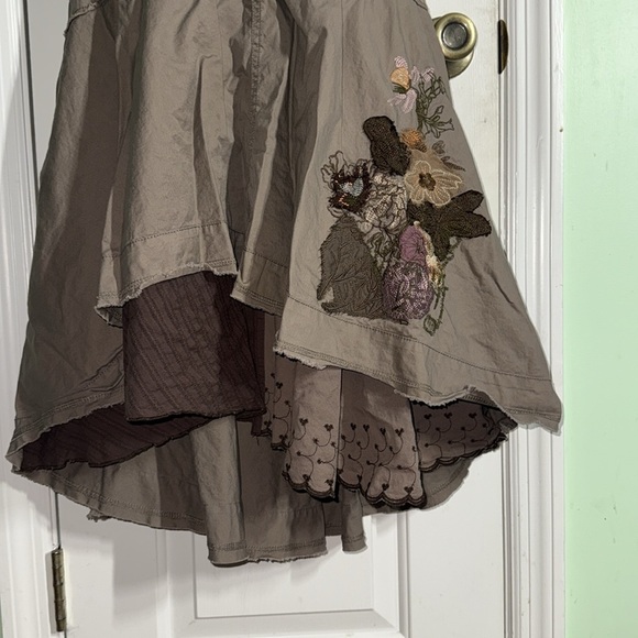 Hendi Brown Hi Lo Embroidered Raw Edge Skirt Y2K Boho Gypsy Lover Size Medium - Picture 3 of 14